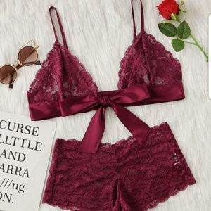 Gorgeous burgundy satin and lace lingerie set